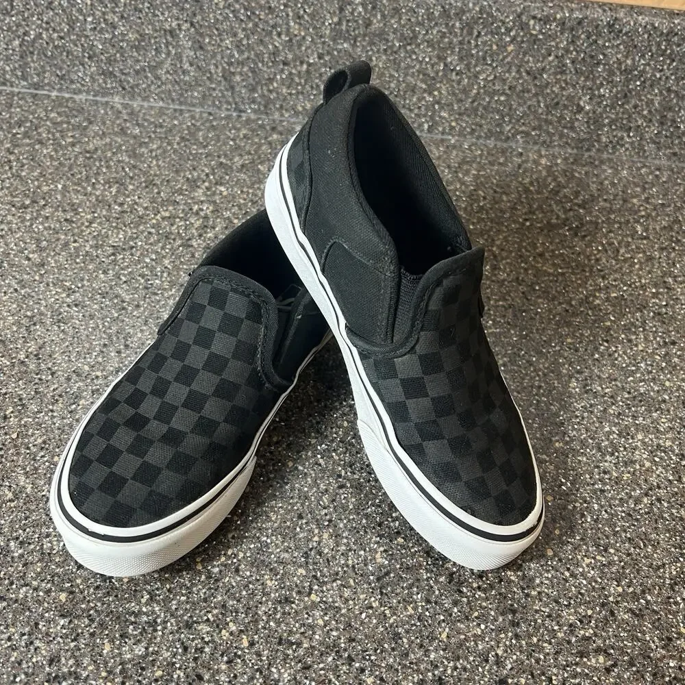 Vans Classic Little Kids 1 Black/GrayCheck Sneakers Shoes Slip On Low Top Padded